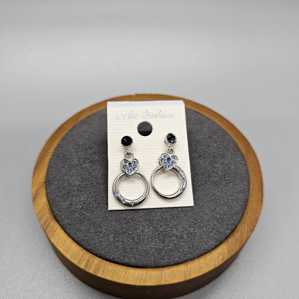 New Fashion Silver Heart Blue Crystal Hoop Earrings